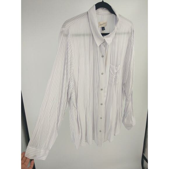 Universal‎ Thread Shirt Plus 2X Pinstripe  Button Up Long Sleeve White Blue NWT - Picture 3 of 9